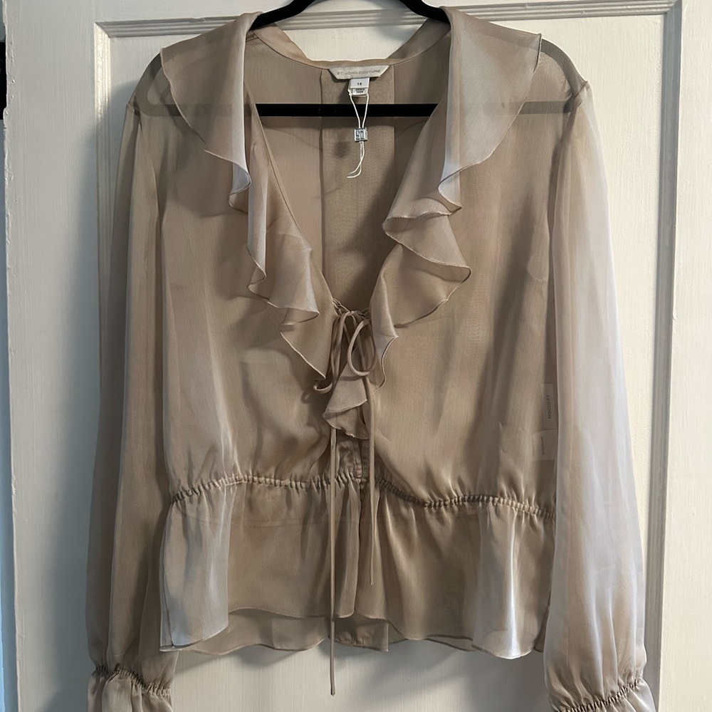 NWOT St. John Long Sleeve Ruffled Tie Front Blouse
